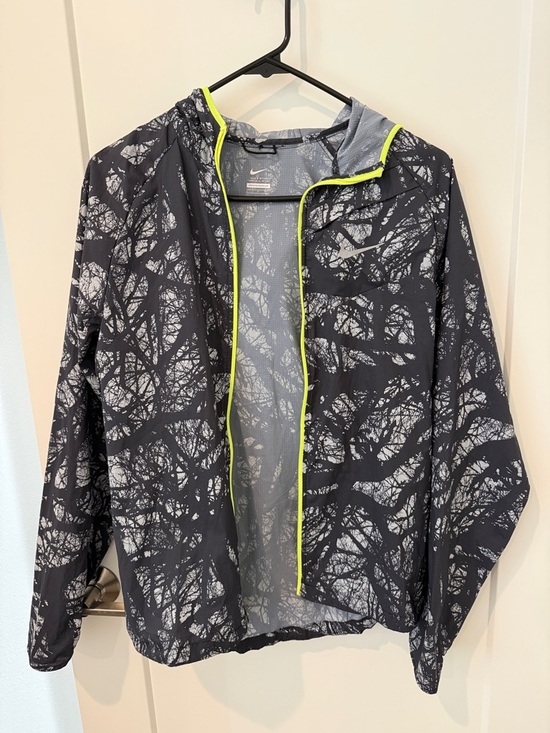 Nike Jackets & Blazers - Nike Black Gray Tree-Pattern Running Jacket with Neon Yellow Trim